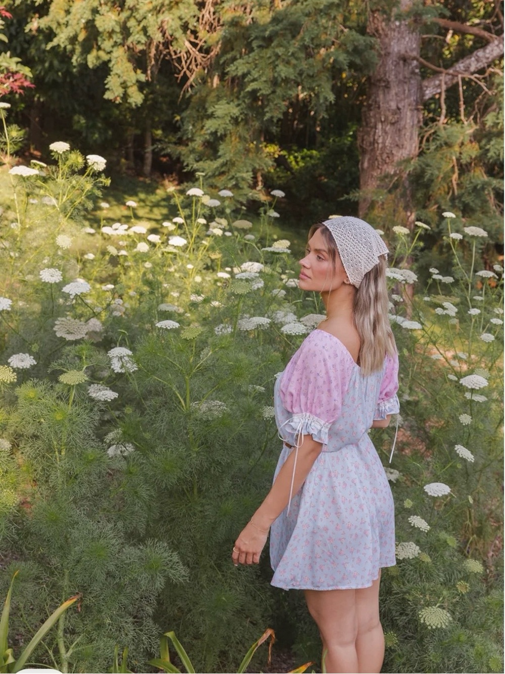 Pink Floral Mini Dress with Puff Sleeves